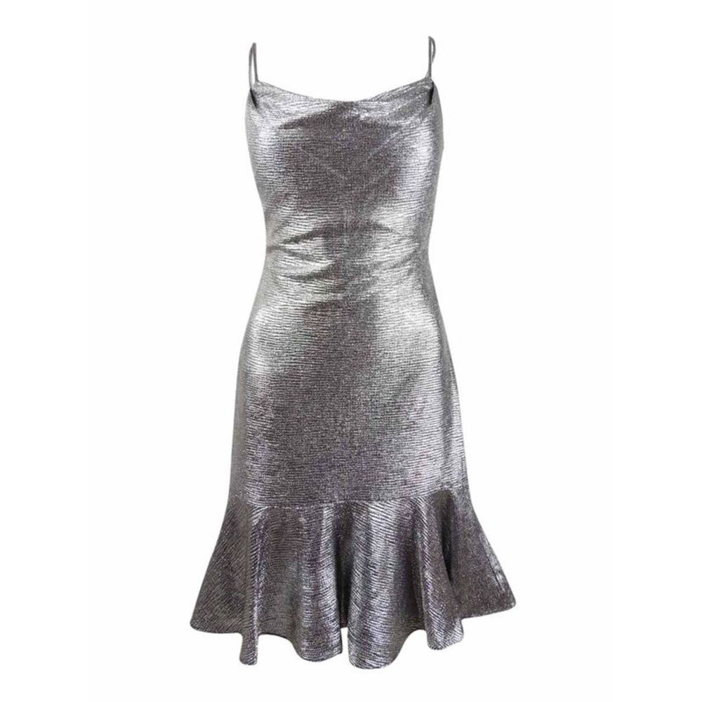 Nightway Women's Metallic Flounce Midi Dress - Black/Silver